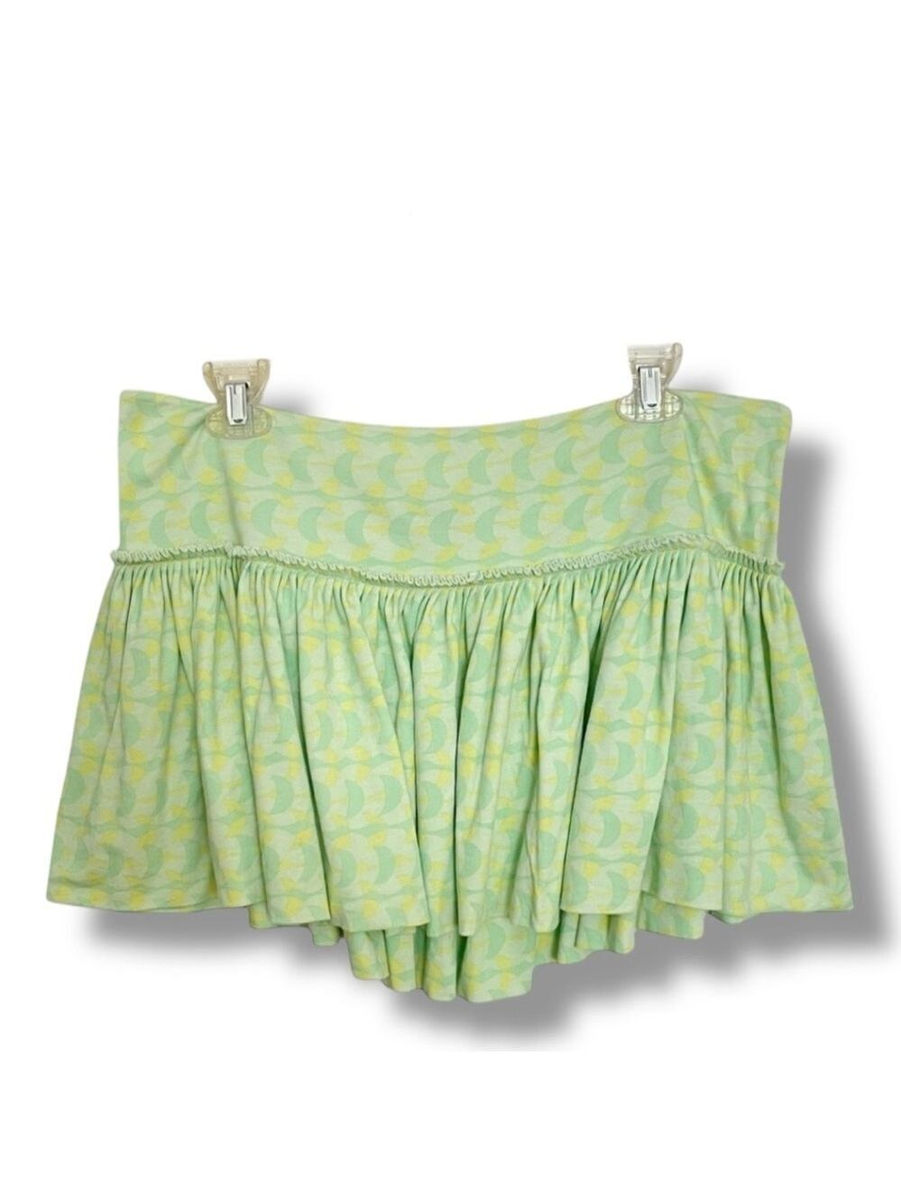 Vintage Free People Y2K Crescent Moon Micro Mini Skater Skirt Green Yellow Large